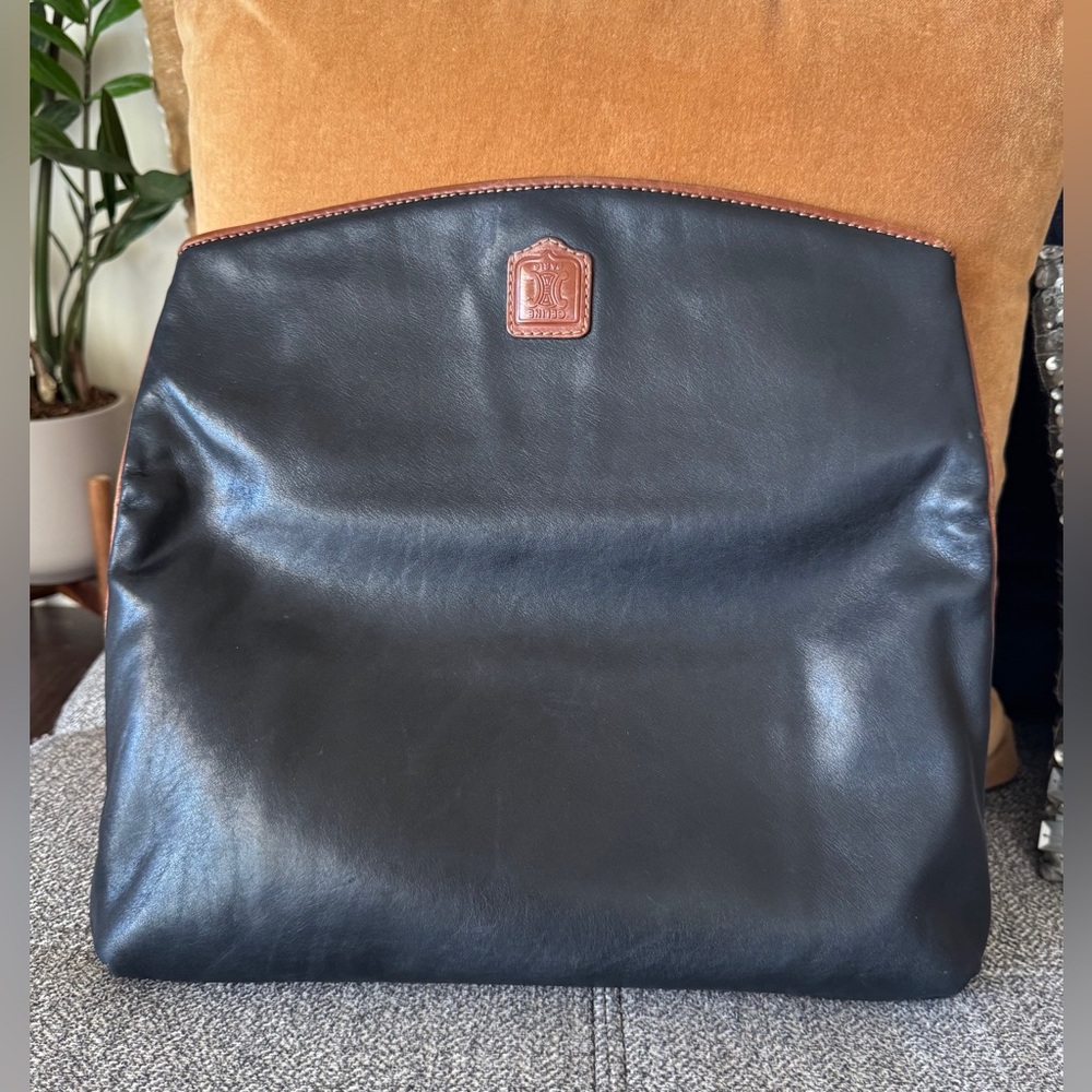 Celine Black Vintage Leather Envelope Clutch with Brown Trim - Picture 13 of 14